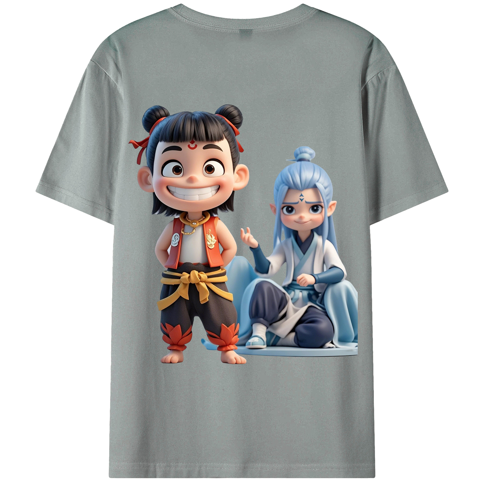 （画像用） Ne Zha 2 ナタ 魔童の大暴れ 綿100％ メンズ半袖Tシャツ（バックプリント） 通気性